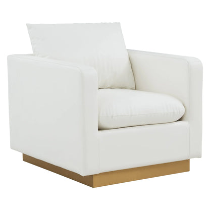 Nervo Modern Mid-Century Upholstered Velvet/Leather Accent Chair with Gold Base - Elax Furniture