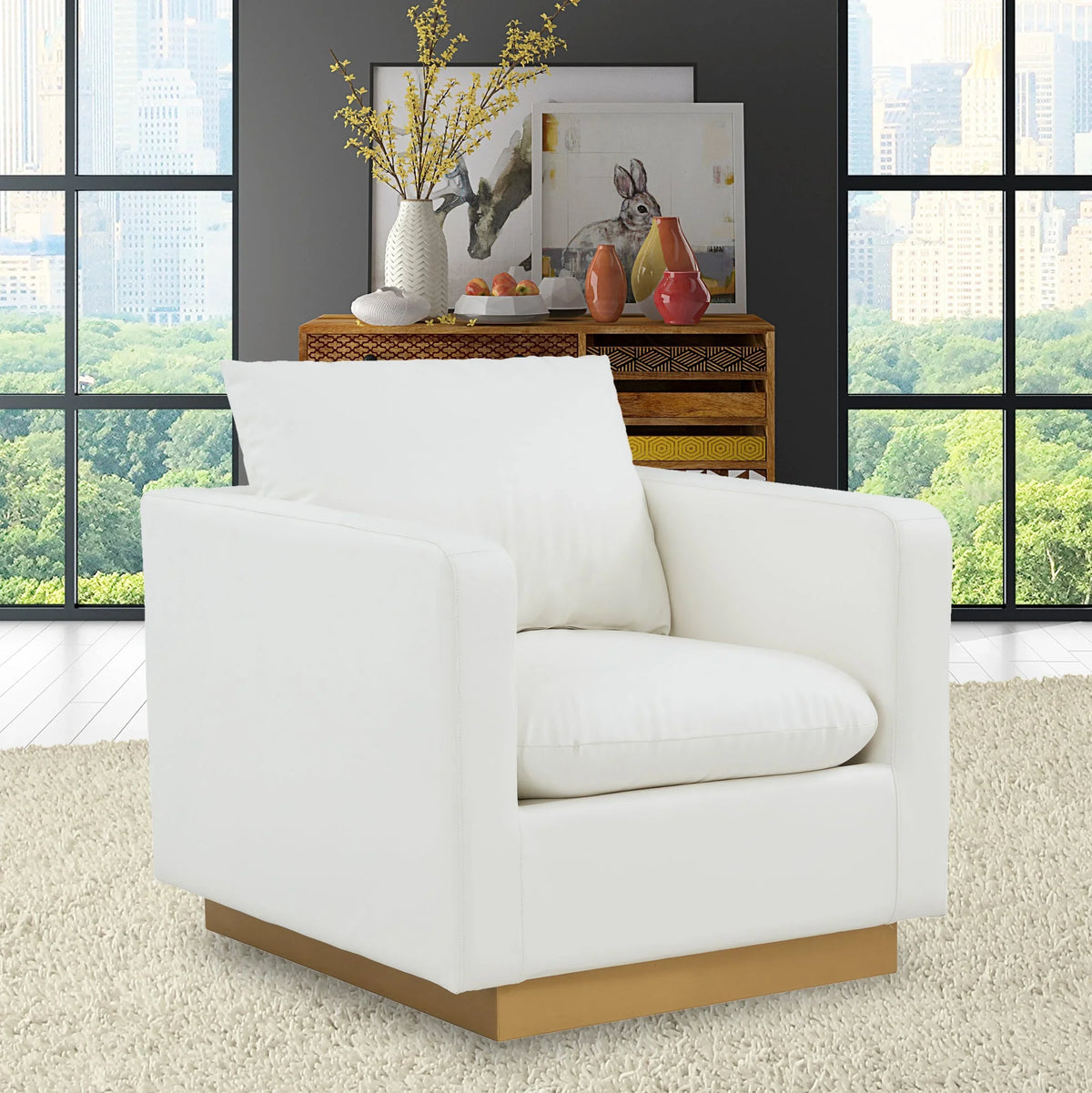Nervo Modern Mid-Century Upholstered Velvet/Leather Accent Chair with Gold Base - Elax Furniture