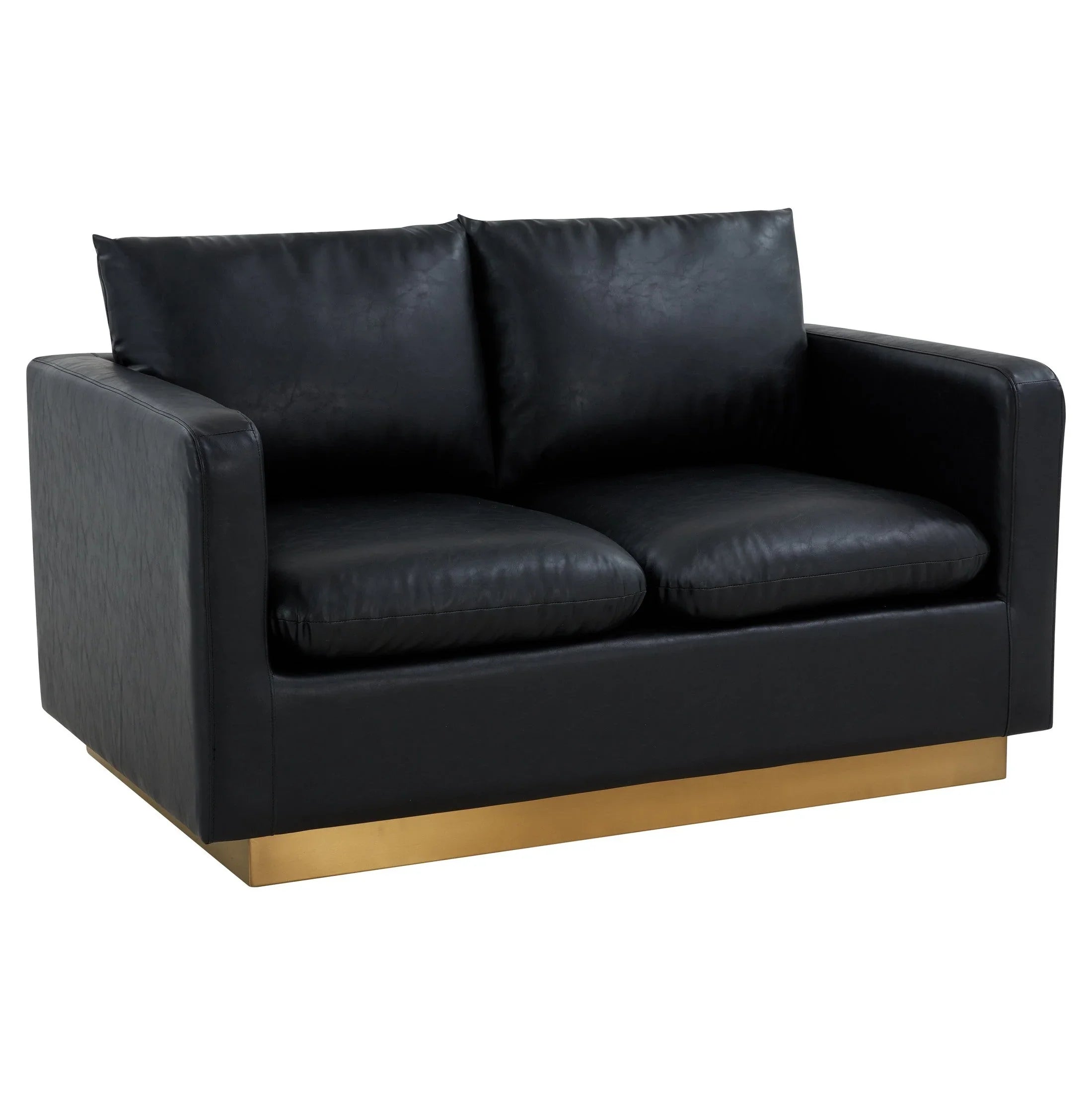 Nervo Upholstered Velvet/Leather Loveseat with Gold Stainless Steel Base - Elax Furniture