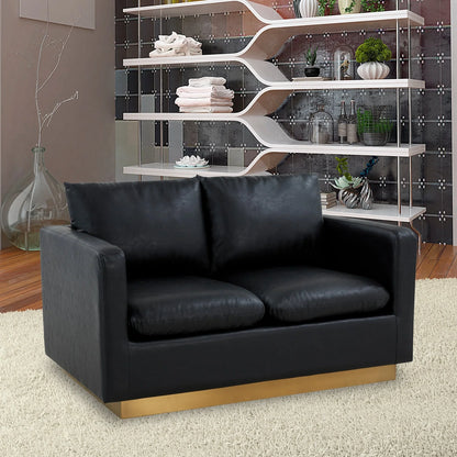 Nervo Upholstered Velvet/Leather Loveseat with Gold Stainless Steel Base - Elax Furniture