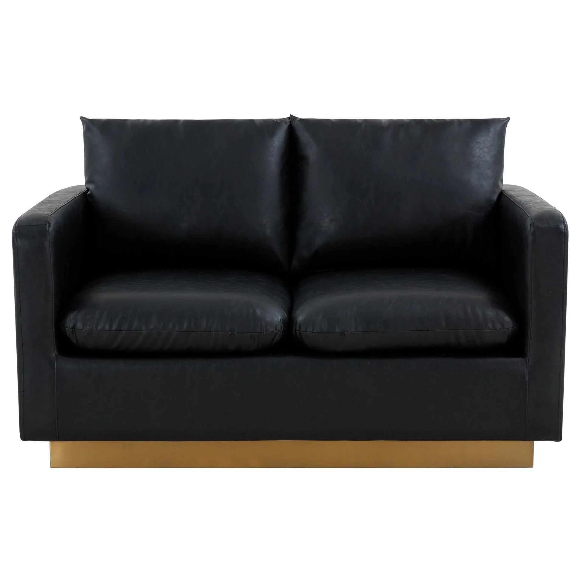 Nervo Upholstered Velvet/Leather Loveseat with Gold Stainless Steel Base - Elax Furniture