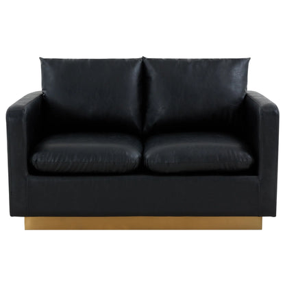 Nervo Upholstered Velvet/Leather Loveseat with Gold Stainless Steel Base - Elax Furniture
