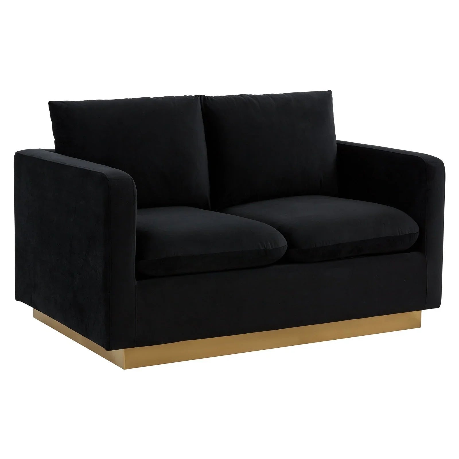 Nervo Upholstered Velvet/Leather Loveseat with Gold Stainless Steel Base - Elax Furniture