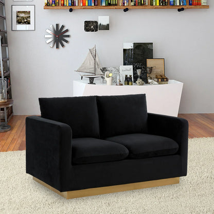 Nervo Upholstered Velvet/Leather Loveseat with Gold Stainless Steel Base - Elax Furniture