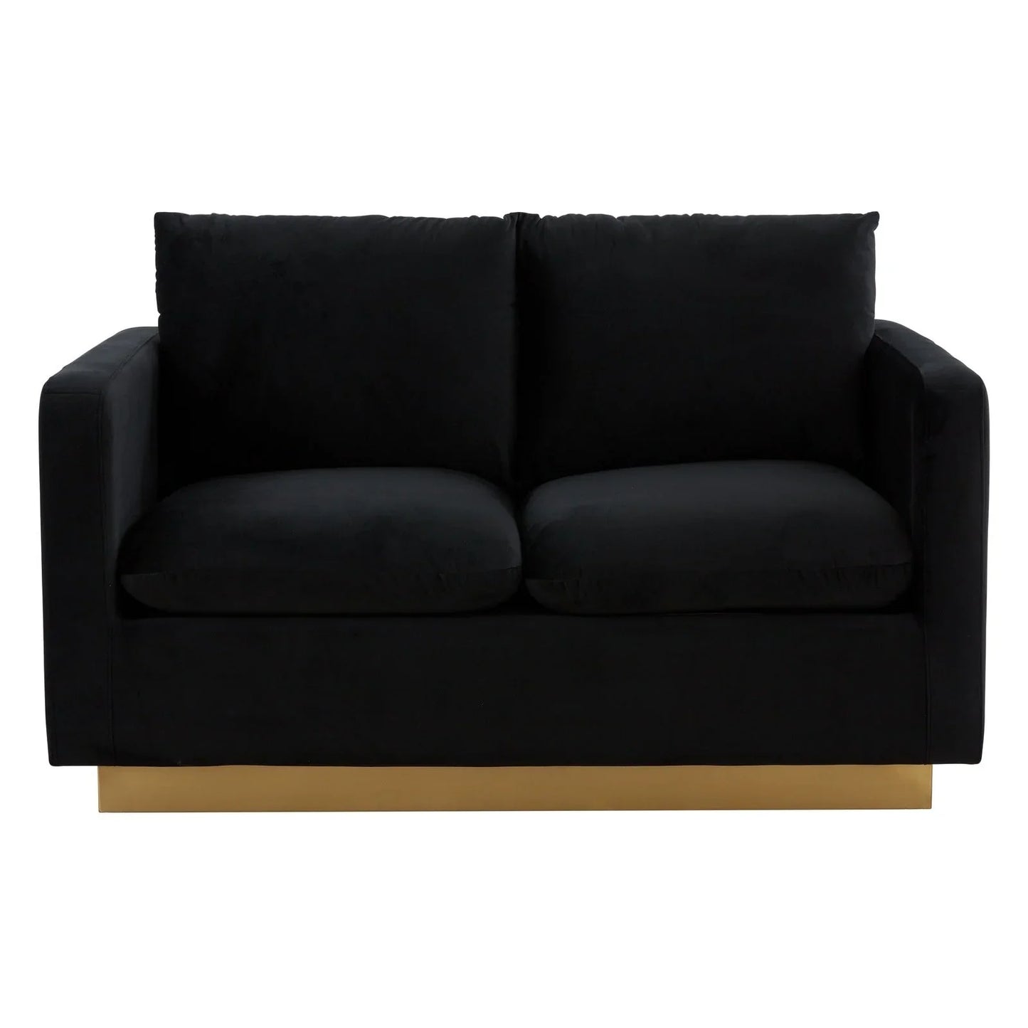 Nervo Upholstered Velvet/Leather Loveseat with Gold Stainless Steel Base - Elax Furniture