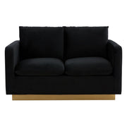 Nervo Upholstered Velvet/Leather Loveseat with Gold Stainless Steel Base - Elax Furniture