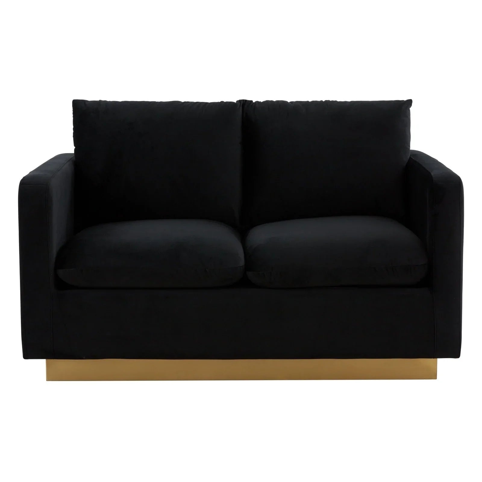 Nervo Upholstered Velvet/Leather Loveseat with Gold Stainless Steel Base - Elax Furniture