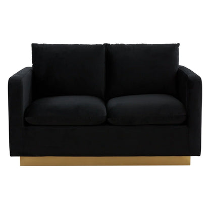 Nervo Upholstered Velvet/Leather Loveseat with Gold Stainless Steel Base - Elax Furniture
