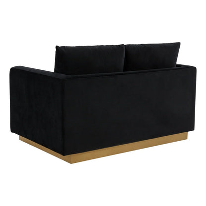 Nervo Upholstered Velvet/Leather Loveseat with Gold Stainless Steel Base - Elax Furniture