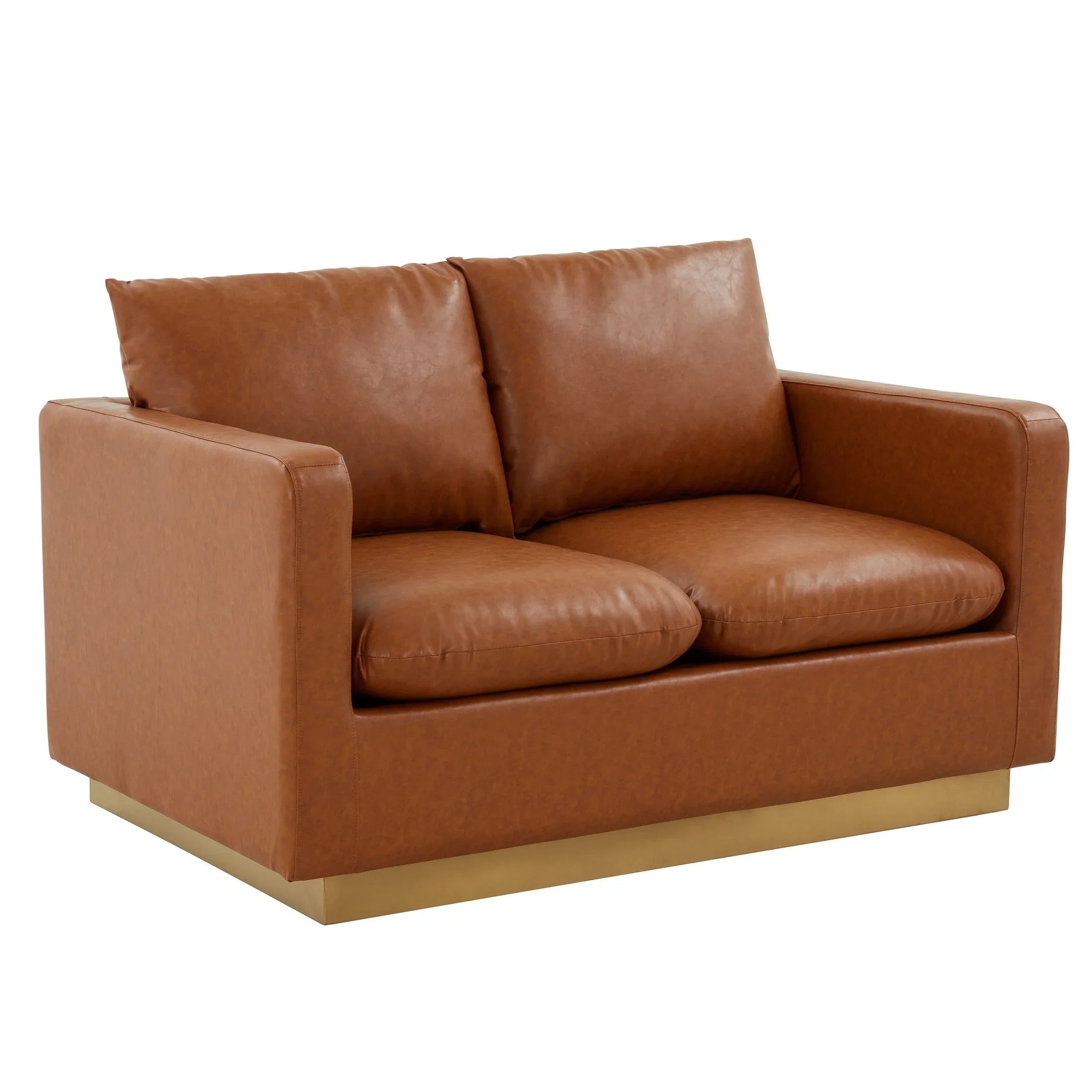 Nervo Upholstered Velvet/Leather Loveseat with Gold Stainless Steel Base - Elax Furniture