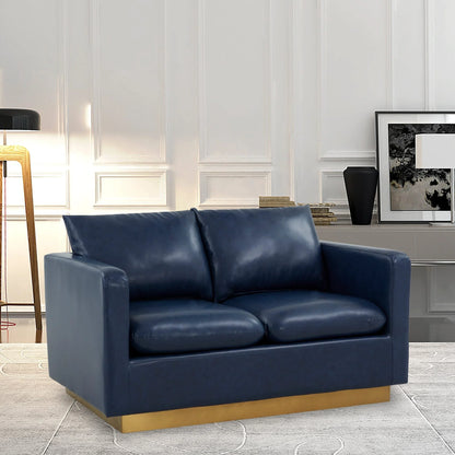 Nervo Upholstered Velvet/Leather Loveseat with Gold Stainless Steel Base - Elax Furniture
