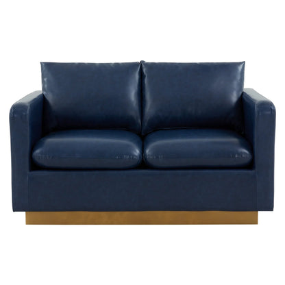 Nervo Upholstered Velvet/Leather Loveseat with Gold Stainless Steel Base - Elax Furniture
