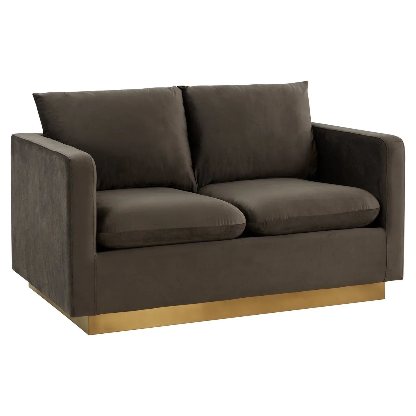 Nervo Upholstered Velvet/Leather Loveseat with Gold Stainless Steel Base - Elax Furniture