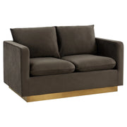 Nervo Upholstered Velvet/Leather Loveseat with Gold Stainless Steel Base - Elax Furniture