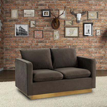 Nervo Upholstered Velvet/Leather Loveseat with Gold Stainless Steel Base - Elax Furniture
