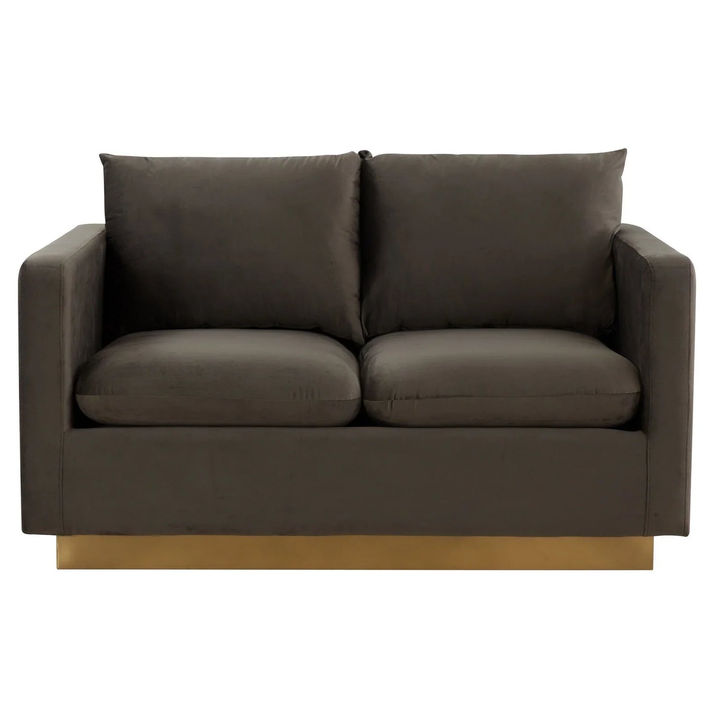 Nervo Upholstered Velvet/Leather Loveseat with Gold Stainless Steel Base - Elax Furniture