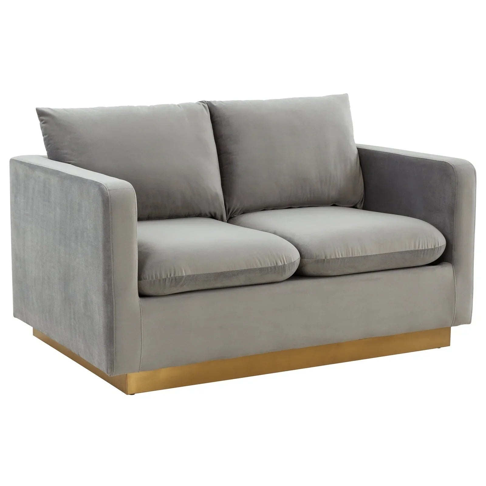 Nervo Upholstered Velvet/Leather Loveseat with Gold Stainless Steel Base - Elax Furniture