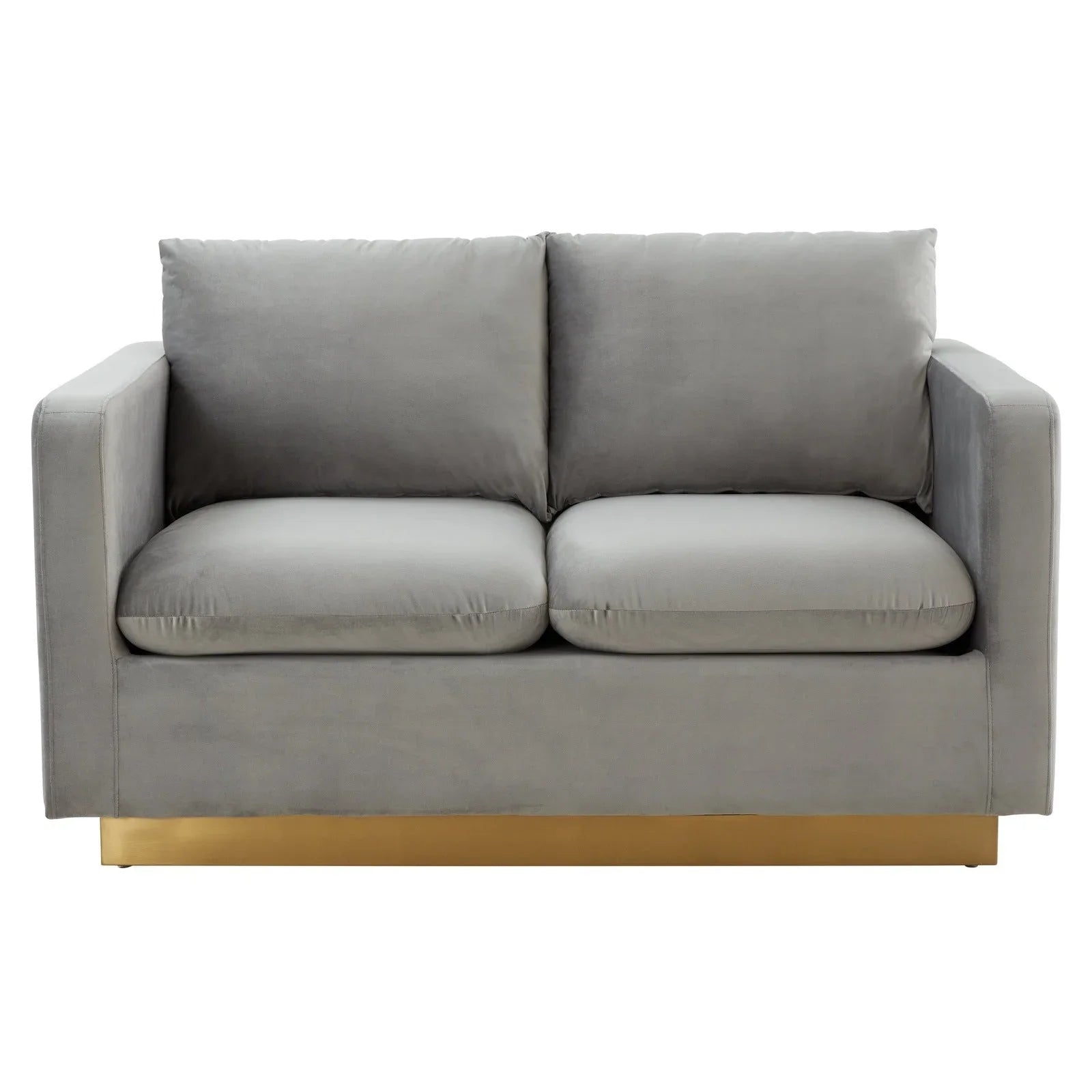 Nervo Upholstered Velvet/Leather Loveseat with Gold Stainless Steel Base - Elax Furniture