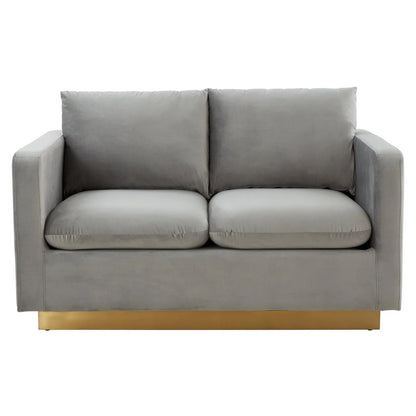 Nervo Upholstered Velvet/Leather Loveseat with Gold Stainless Steel Base - Elax Furniture