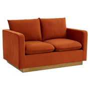 Nervo Upholstered Velvet/Leather Loveseat with Gold Stainless Steel Base - Elax Furniture