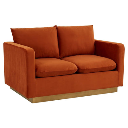 Nervo Upholstered Velvet/Leather Loveseat with Gold Stainless Steel Base - Elax Furniture