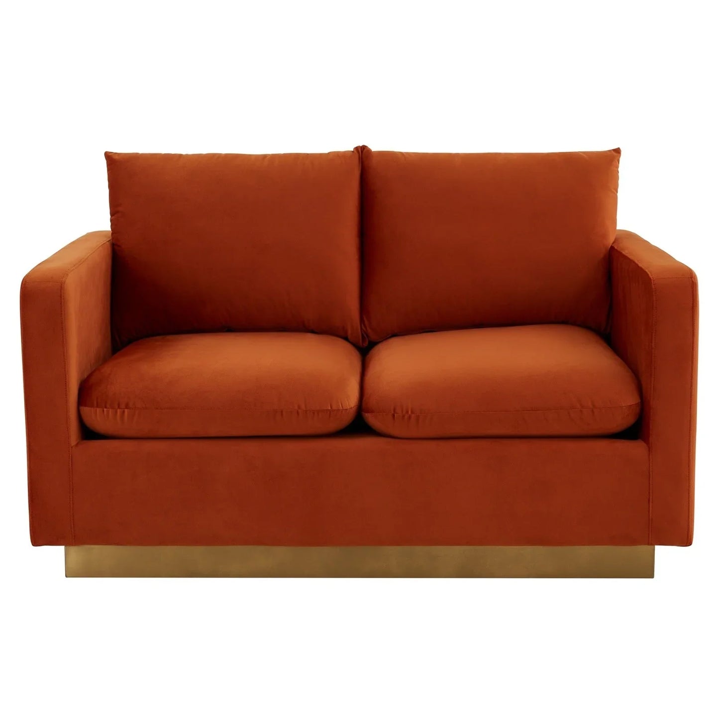 Nervo Upholstered Velvet/Leather Loveseat with Gold Stainless Steel Base - Elax Furniture
