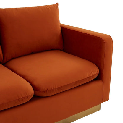 Nervo Upholstered Velvet/Leather Loveseat with Gold Stainless Steel Base - Elax Furniture