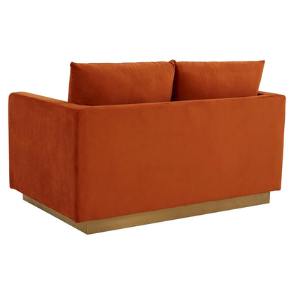 Nervo Upholstered Velvet/Leather Loveseat with Gold Stainless Steel Base - Elax Furniture