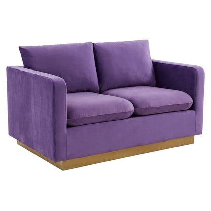 Nervo Upholstered Velvet/Leather Loveseat with Gold Stainless Steel Base - Elax Furniture