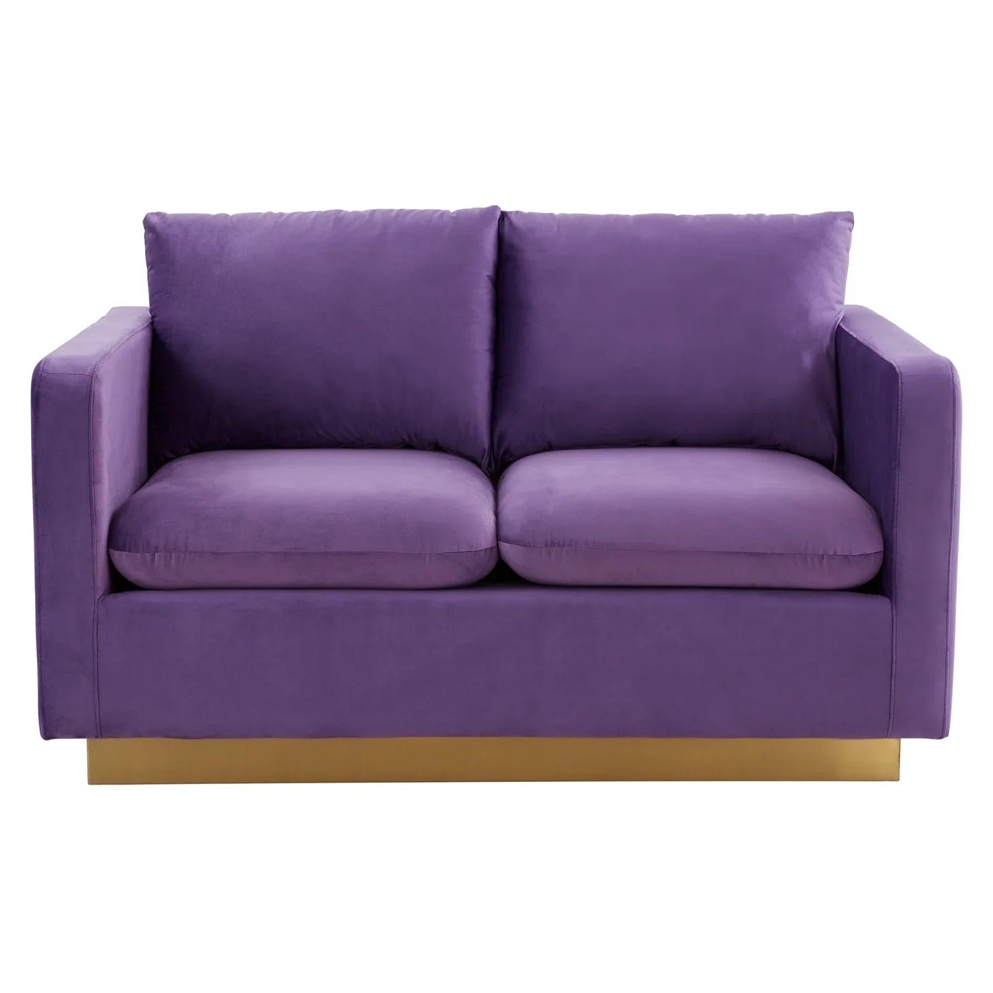 Nervo Upholstered Velvet/Leather Loveseat with Gold Stainless Steel Base - Elax Furniture