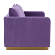 Nervo Upholstered Velvet/Leather Loveseat with Gold Stainless Steel Base - Elax Furniture