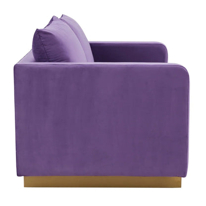 Nervo Upholstered Velvet/Leather Loveseat with Gold Stainless Steel Base - Elax Furniture