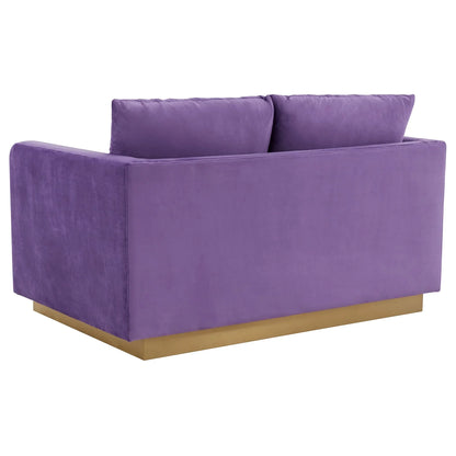 Nervo Upholstered Velvet/Leather Loveseat with Gold Stainless Steel Base - Elax Furniture