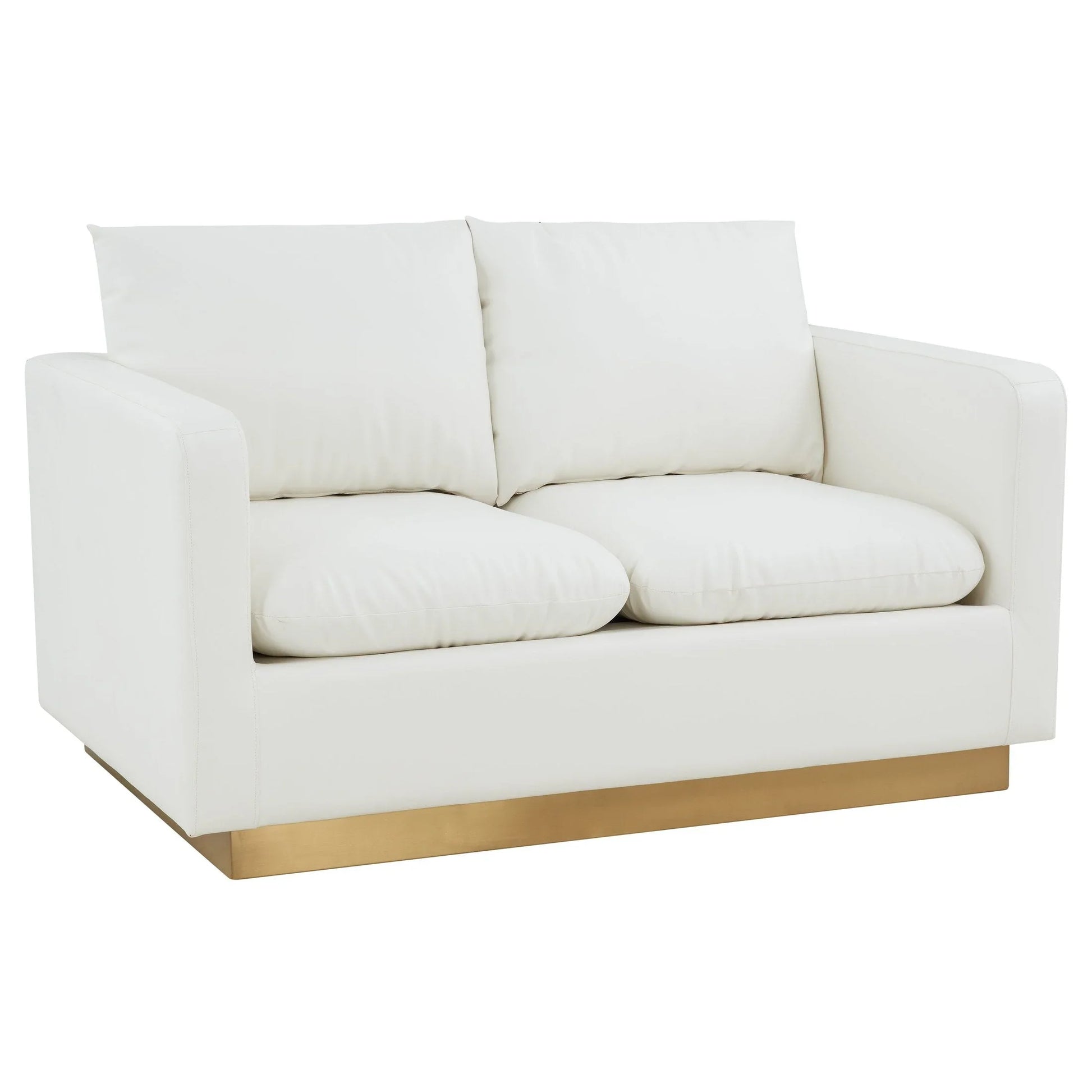 Nervo Upholstered Velvet/Leather Loveseat with Gold Stainless Steel Base - Elax Furniture