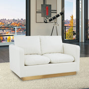 Nervo Upholstered Velvet/Leather Loveseat with Gold Stainless Steel Base - Elax Furniture