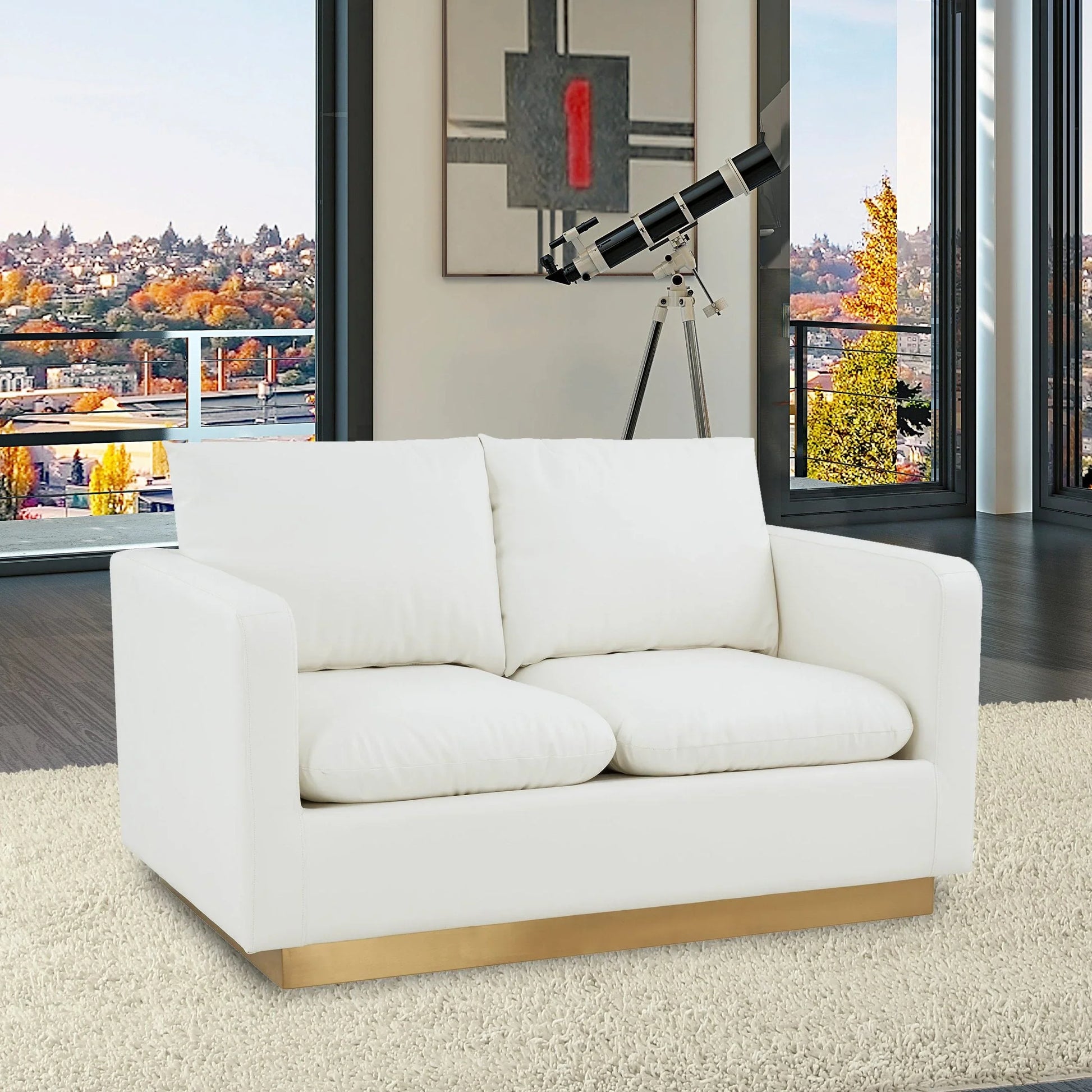 Nervo Upholstered Velvet/Leather Loveseat with Gold Stainless Steel Base - Elax Furniture