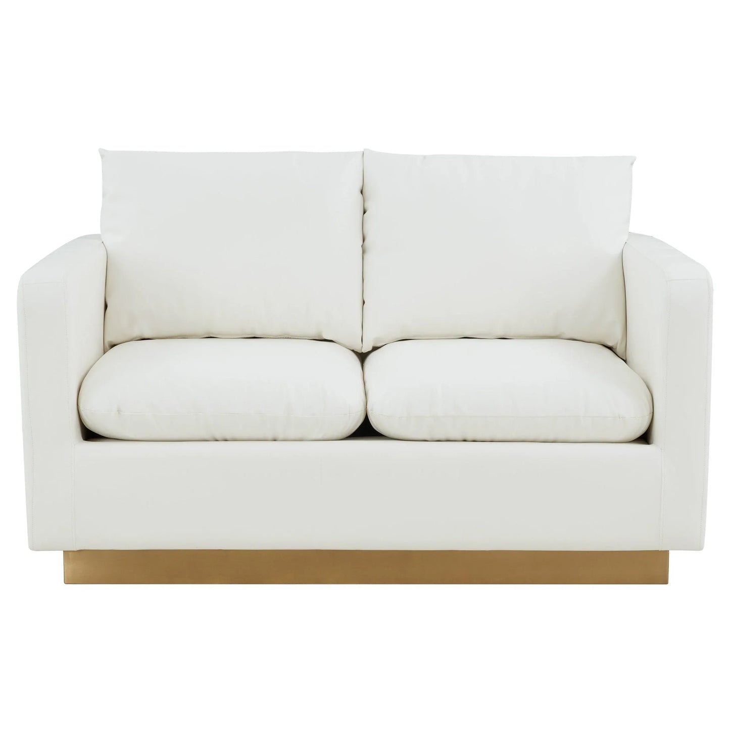 Nervo Upholstered Velvet/Leather Loveseat with Gold Stainless Steel Base - Elax Furniture