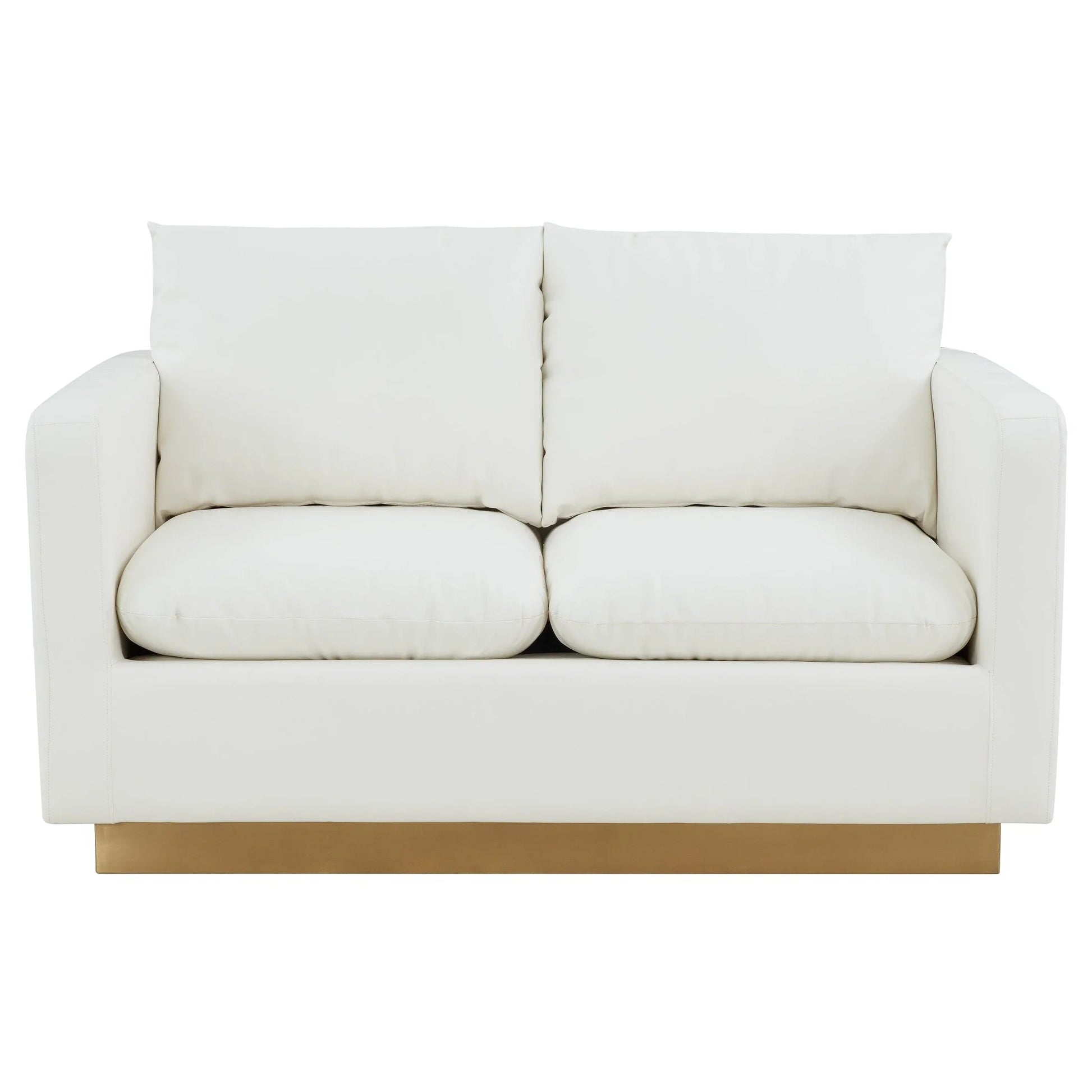 Nervo Upholstered Velvet/Leather Loveseat with Gold Stainless Steel Base - Elax Furniture