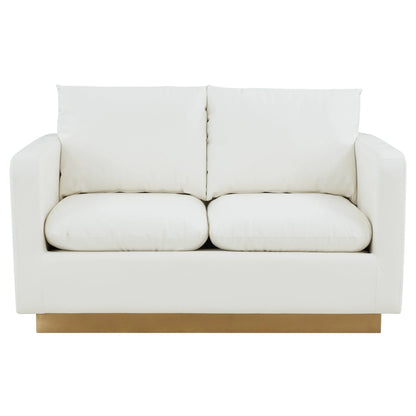 Nervo Upholstered Velvet/Leather Loveseat with Gold Stainless Steel Base - Elax Furniture