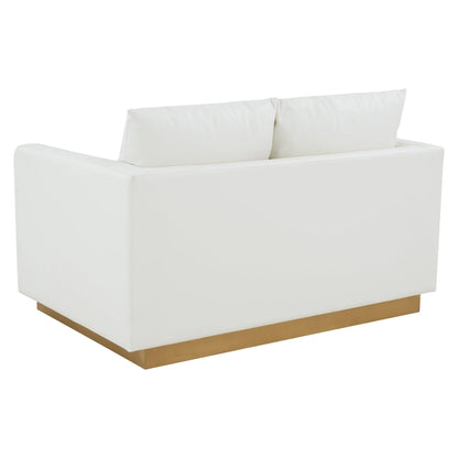 Nervo Upholstered Velvet/Leather Loveseat with Gold Stainless Steel Base - Elax Furniture