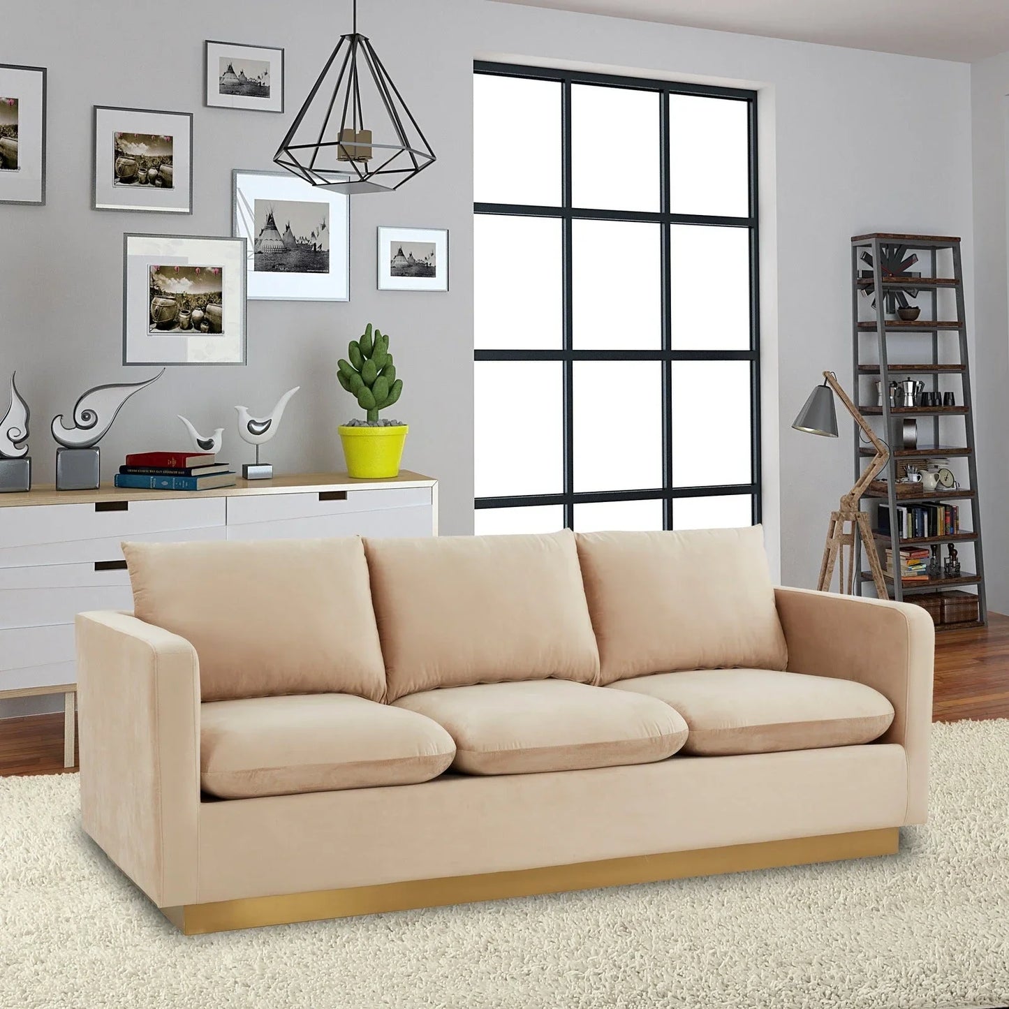 Nervo 3-Seater Velvet/Leather Full Sofa with Gold Stainless Steel Base - Elax Furniture
