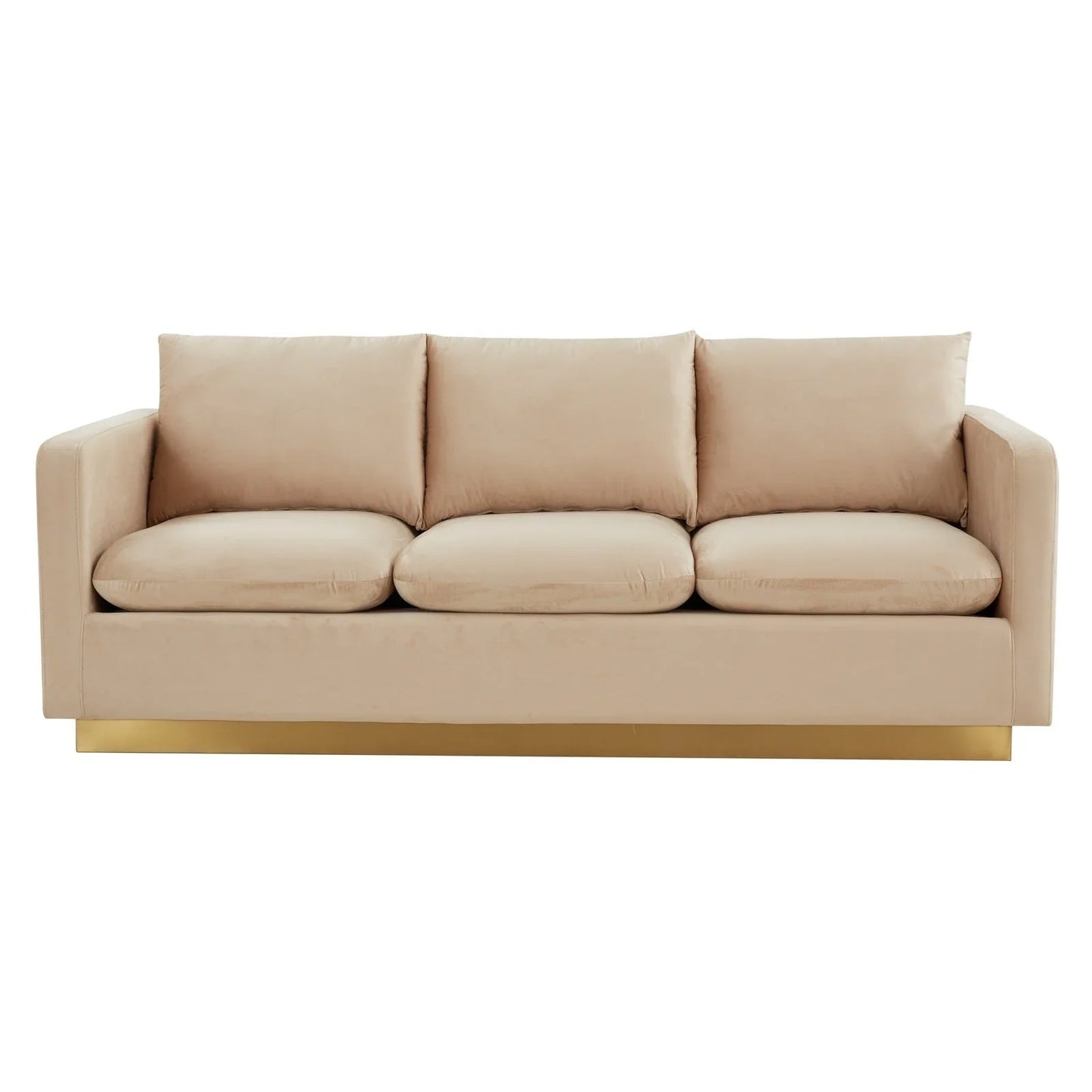 Nervo 3-Seater Velvet/Leather Full Sofa with Gold Stainless Steel Base - Elax Furniture