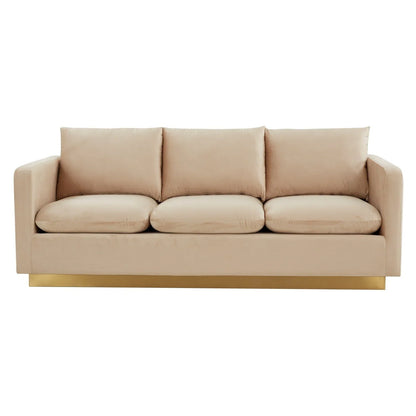 Nervo 3-Seater Velvet/Leather Full Sofa with Gold Stainless Steel Base - Elax Furniture