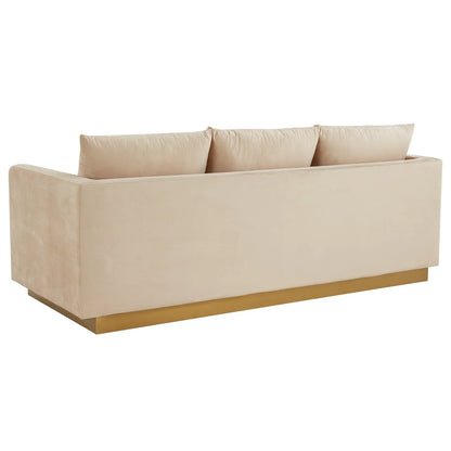Nervo 3-Seater Velvet/Leather Full Sofa with Gold Stainless Steel Base - Elax Furniture
