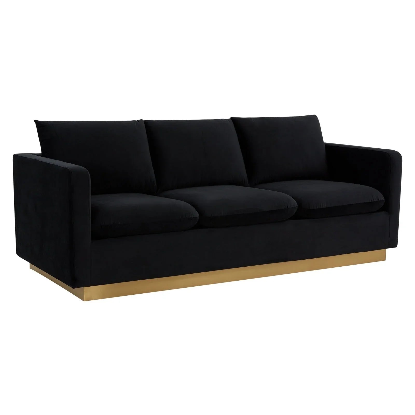 Nervo 3-Seater Velvet/Leather Full Sofa with Gold Stainless Steel Base - Elax Furniture