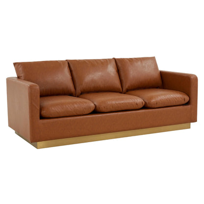 Nervo 3-Seater Velvet/Leather Full Sofa with Gold Stainless Steel Base - Elax Furniture