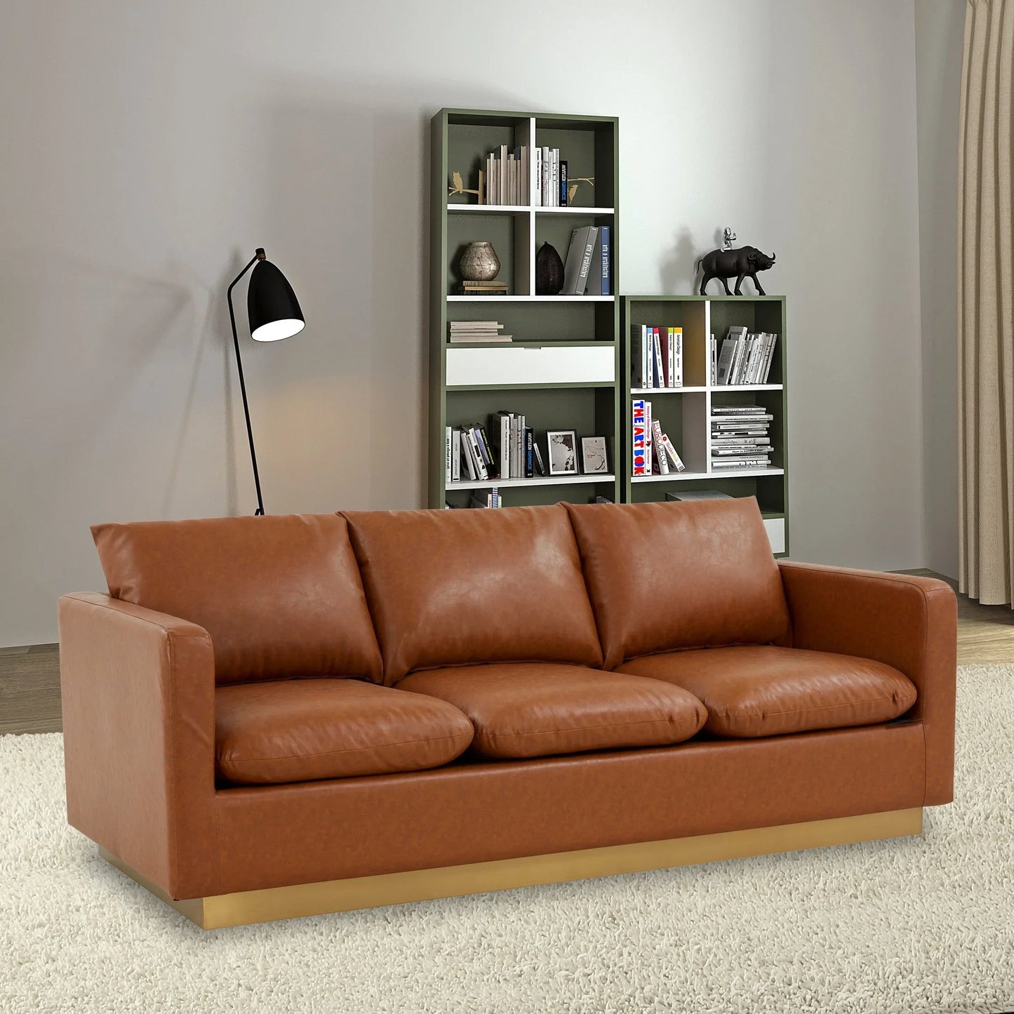Nervo 3-Seater Velvet/Leather Full Sofa with Gold Stainless Steel Base - Elax Furniture