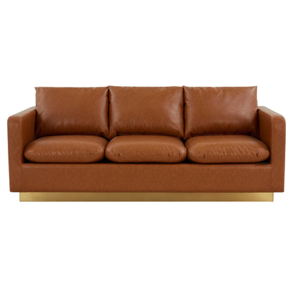 Nervo 3-Seater Velvet/Leather Full Sofa with Gold Stainless Steel Base - Elax Furniture
