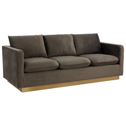 Nervo 3-Seater Velvet/Leather Full Sofa with Gold Stainless Steel Base - Elax Furniture