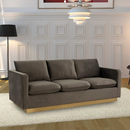 Nervo 3-Seater Velvet/Leather Full Sofa with Gold Stainless Steel Base - Elax Furniture